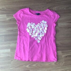 Gap Pink T- Shirt with a Hear and Flowers